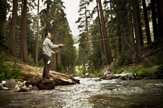 Man fishing in a river