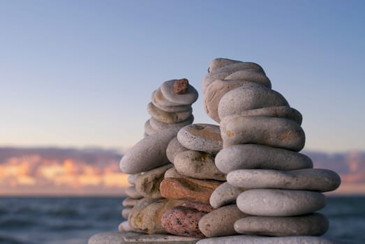 Stacks of pebbles on the beach