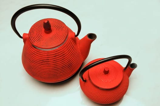 High angle view of two coffee pots