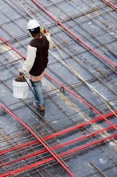 High angle view of a construction worker working at a construction site