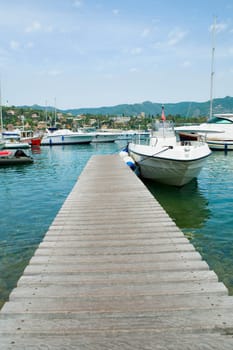 Boats moored at a harbor, Italian Riviera, Santa Margherita Ligure, Genoa, Liguria, Italy