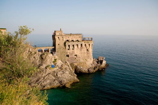 High angle view of a fort at the coast, Cetara, Amalfi Coast, Salerno, Campania, Italy