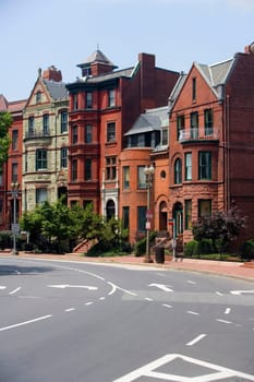 Buildings along the road in a city, Logan Circle, Washington DC, USA