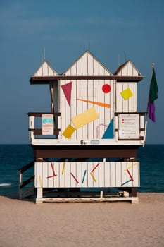 Lifeguard hut on the beach, Miami Beach, Florida, USA
