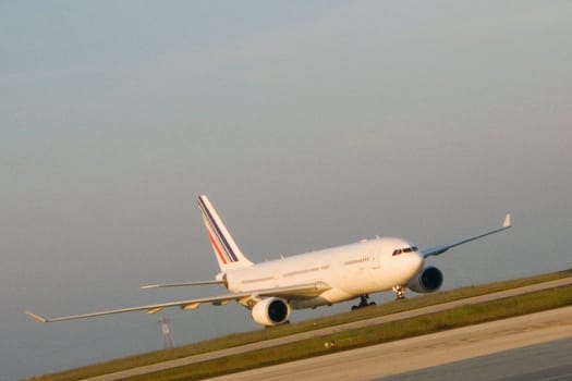 Airplane on a runway, Paris, Ile_de_France, France