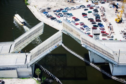 High angle view of a drawbridge across a river, Miami, Florida, USA