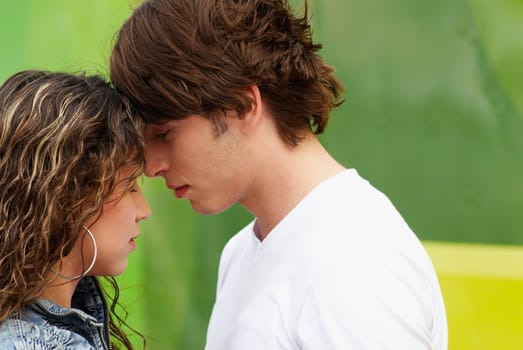 Close_up of a young couple face to face