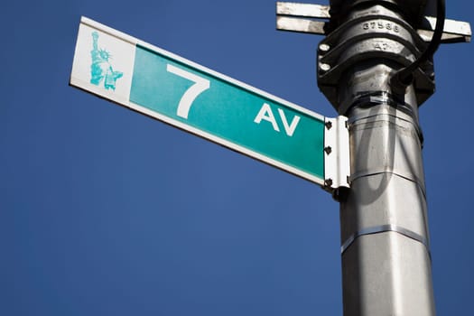 Low angle view of a street name sign, Times Square, Manhattan, New York City, New York State, USA