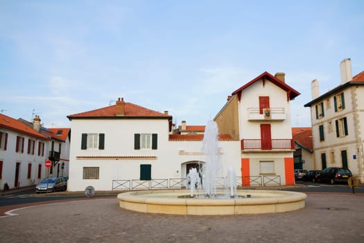 Fountain in front of buildings, Rond Point Lichtenberger, Biarritz, France