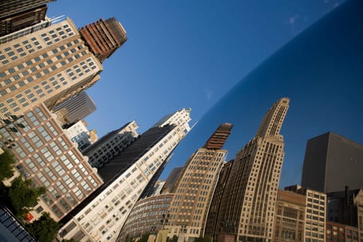 Reflection of buildings on a sculpture, The Bean, Cloud Gate, Millennium Park, Chicago, Illinois, USA