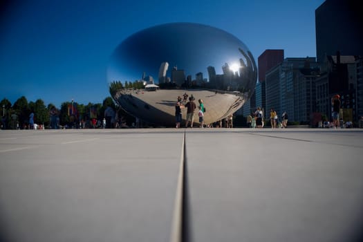 Bean sculpture at a Town square, The Bean, Cloud Gate, Millennium Park, Chicago, Illinois, USA
