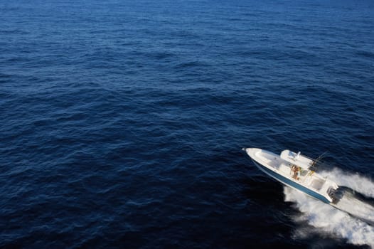 High angle view of a speedboat in the sea