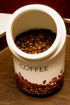 High angle view of coffee beans in a jar