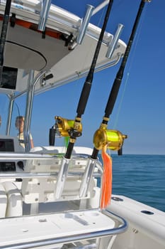 Fishing rods in a speedboat