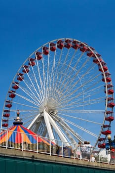 Low angle view of a ferris wheel in an amusement park, Navy Pier Park, Navy Pier, Chicago, Illinois, USA