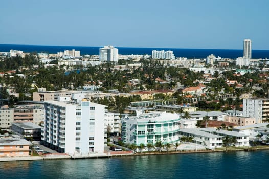 High angle view of a city at the waterfront, Miami, Florida, USA