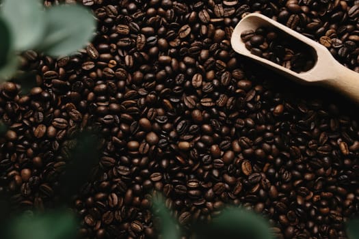 Background with array of dry coffee beans. High quality photo