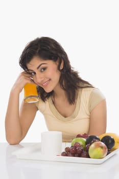 Portrait of a woman having breakfast