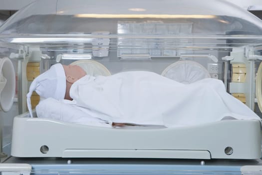 Newborn baby in an incubator