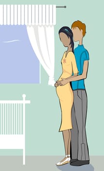 Man embracing a pregnant woman