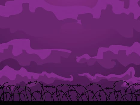 Barbed wire fence at dusk
