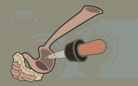 Close-up of a syringe inserting in a liver