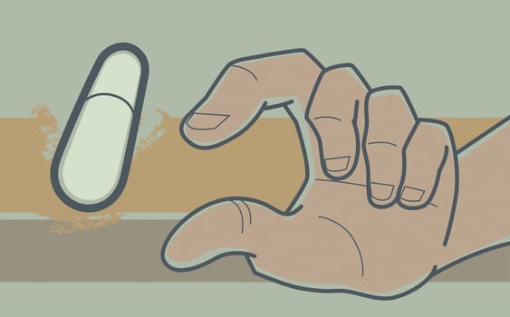 Human hand and a capsule