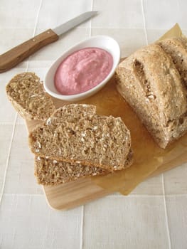 Home-baked wholemeal bread with vegetable spread