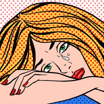 The girl was crying. Vintage pop art comic book style gentina. Retro background