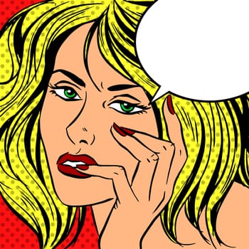 Pop art vintage comic. Sad girl retro background