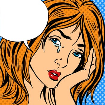 Girl cry Pop art vintage comic Retro background