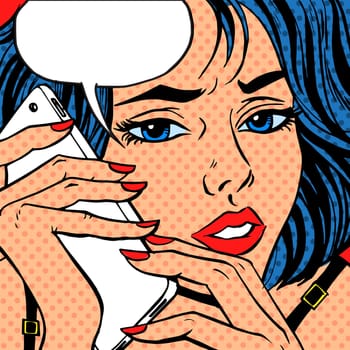Pop art vintage comic. Girl phone talk retro background