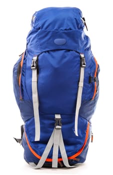 Large touristic backpack isolated on white background