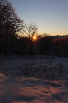 winter landscape at sunset