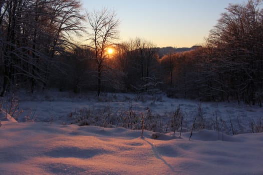 winter landscape at sunset