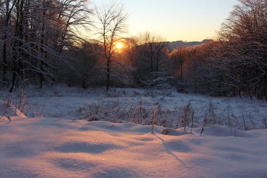 winter landscape at sunset