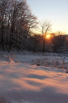 winter landscape at sunset