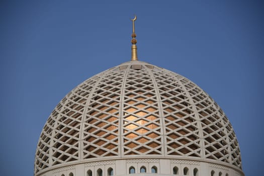 The dome of the mosque qaboos with crescent moon in nutmeg copper oman islam muslim landmark sultan religion qaboos great faith central mosque main mosque copper dome