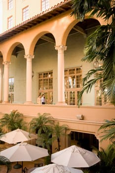 Couple walking in the balcony, Biltmore Hotel, Coral Gables, Florida, USA