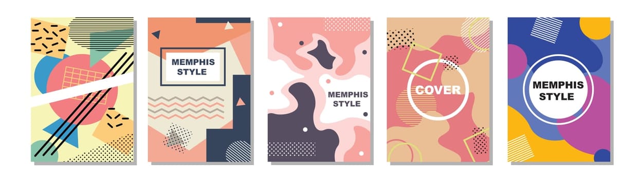 Set of Memphis Style Covers. Flat Vector Illustrations for Background, Brochures, Posters and Banners Template