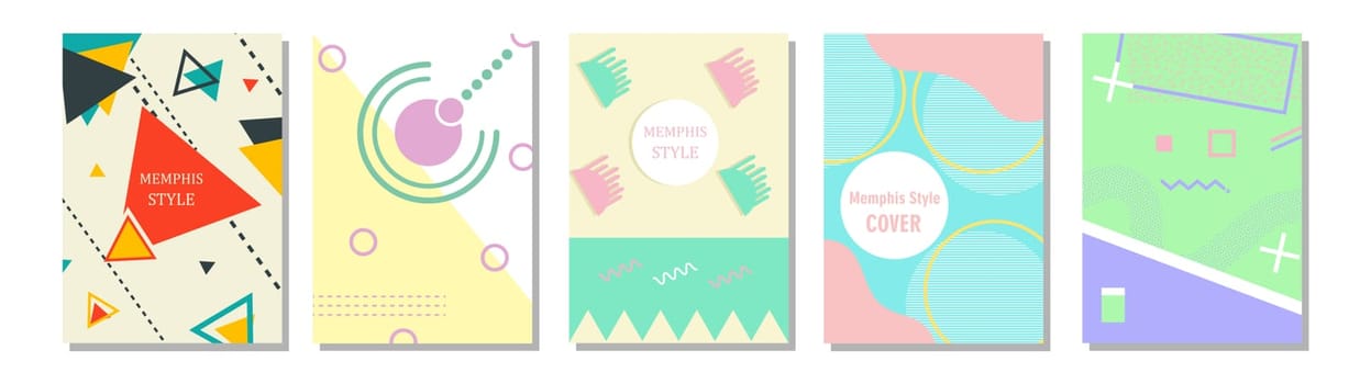 Set of Memphis Style Covers. Flat Vector Illustrations for Background, Brochures, Posters and Banners Template