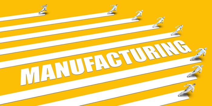 Manufacturing Concept with Business People Running on Yellow