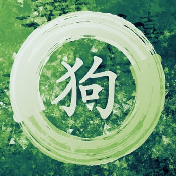 Dog Chinese Zodiac in Chinese Calligraphy on Painted Background