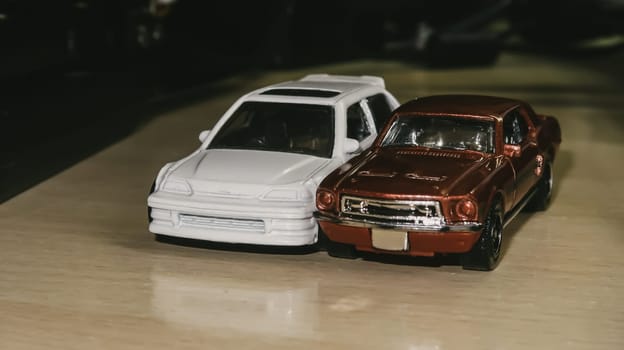 Close up of toy cars on desk