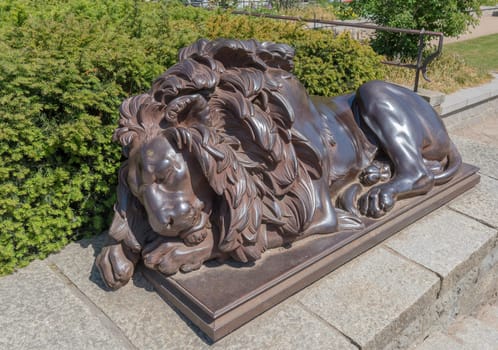 Close up of a resting lion figure in Lubeck, Germany