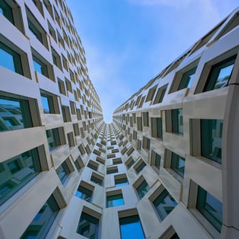 View of the skyscraper Upper West at Breitscheidplatz in Berlin from below