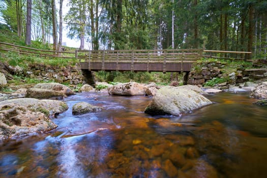 Bridge over the river Kalte Bode at the foot of the Brocken near Schierke in the Harz National Park