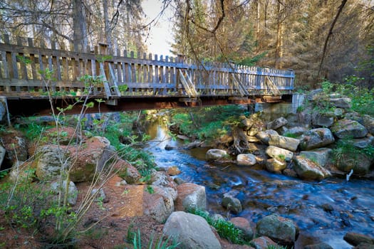 Bridge over the river Kalte Bode at the foot of the Brocken near Schierke in the Harz National Park