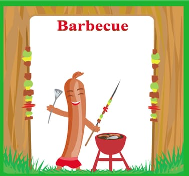 Cheerful sausage - funny invitation at bbq party