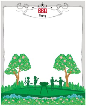 barbecue in the park, abstract card, invitation